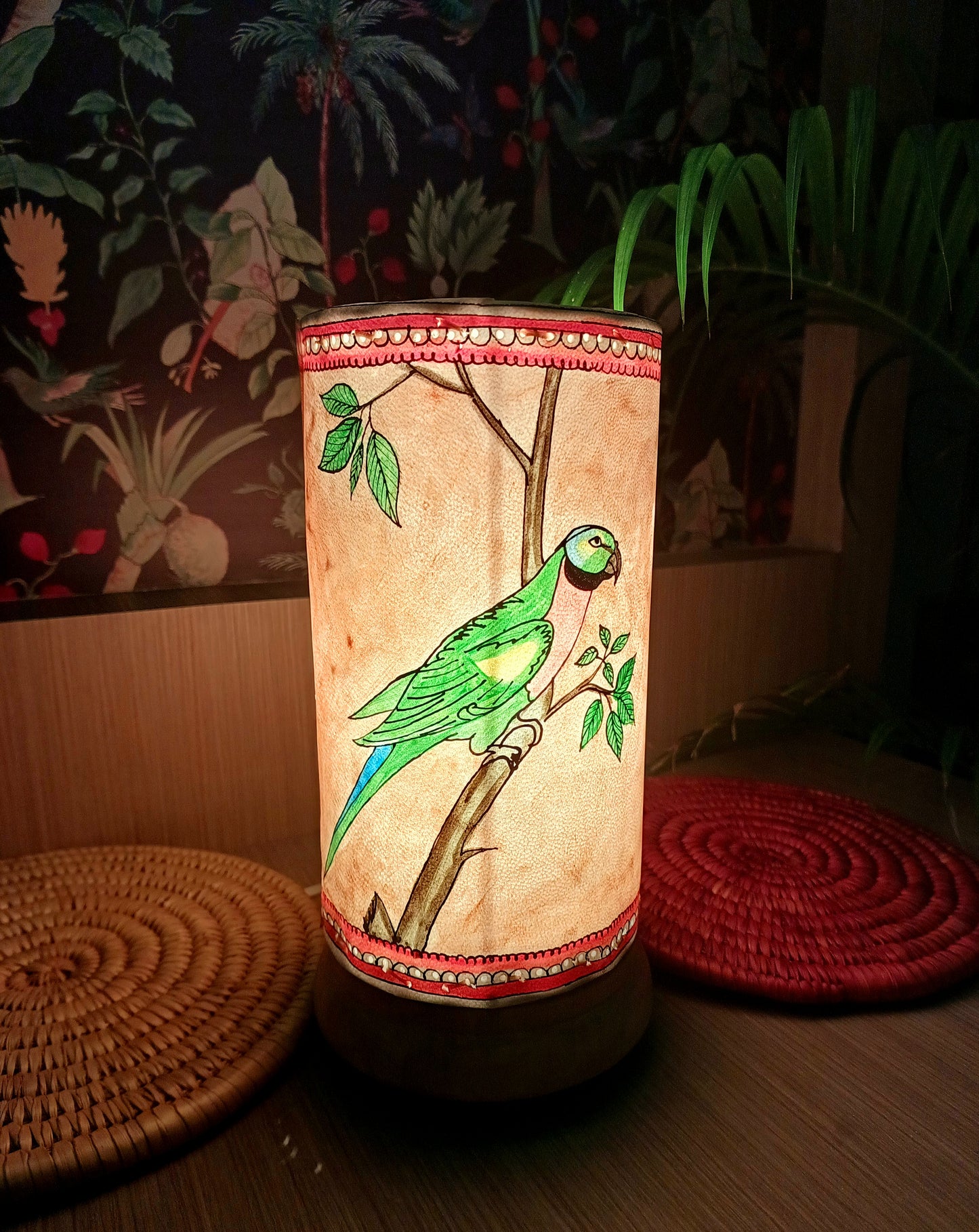 Hand painted & Hand crafted table lamp - 10 inches - Bird Song