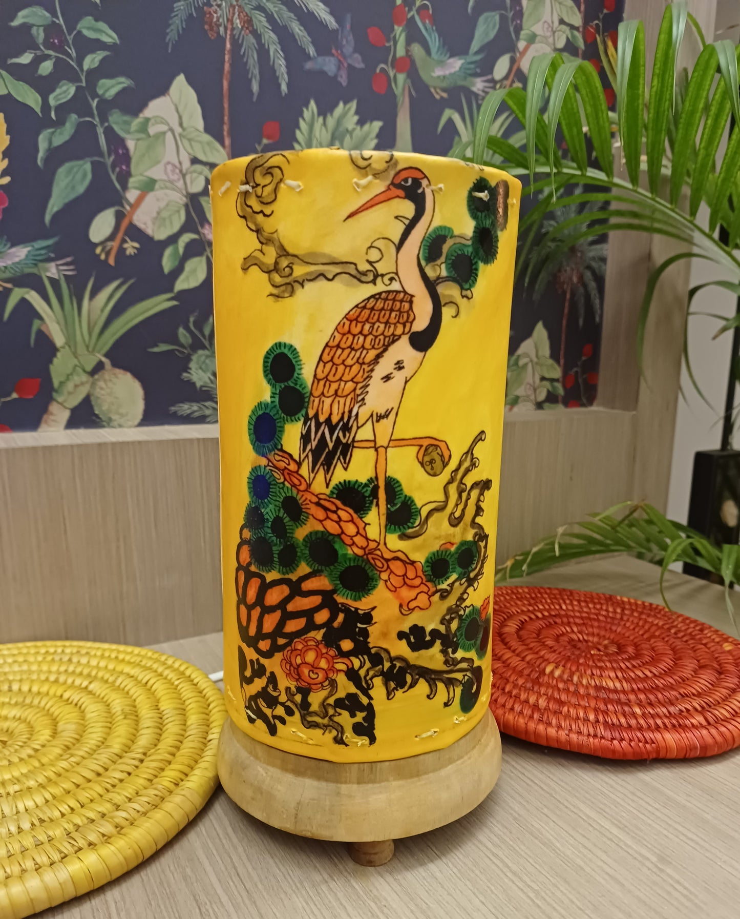 Hand painted & Hand crafted table lamp - 10 inches - Bird Song