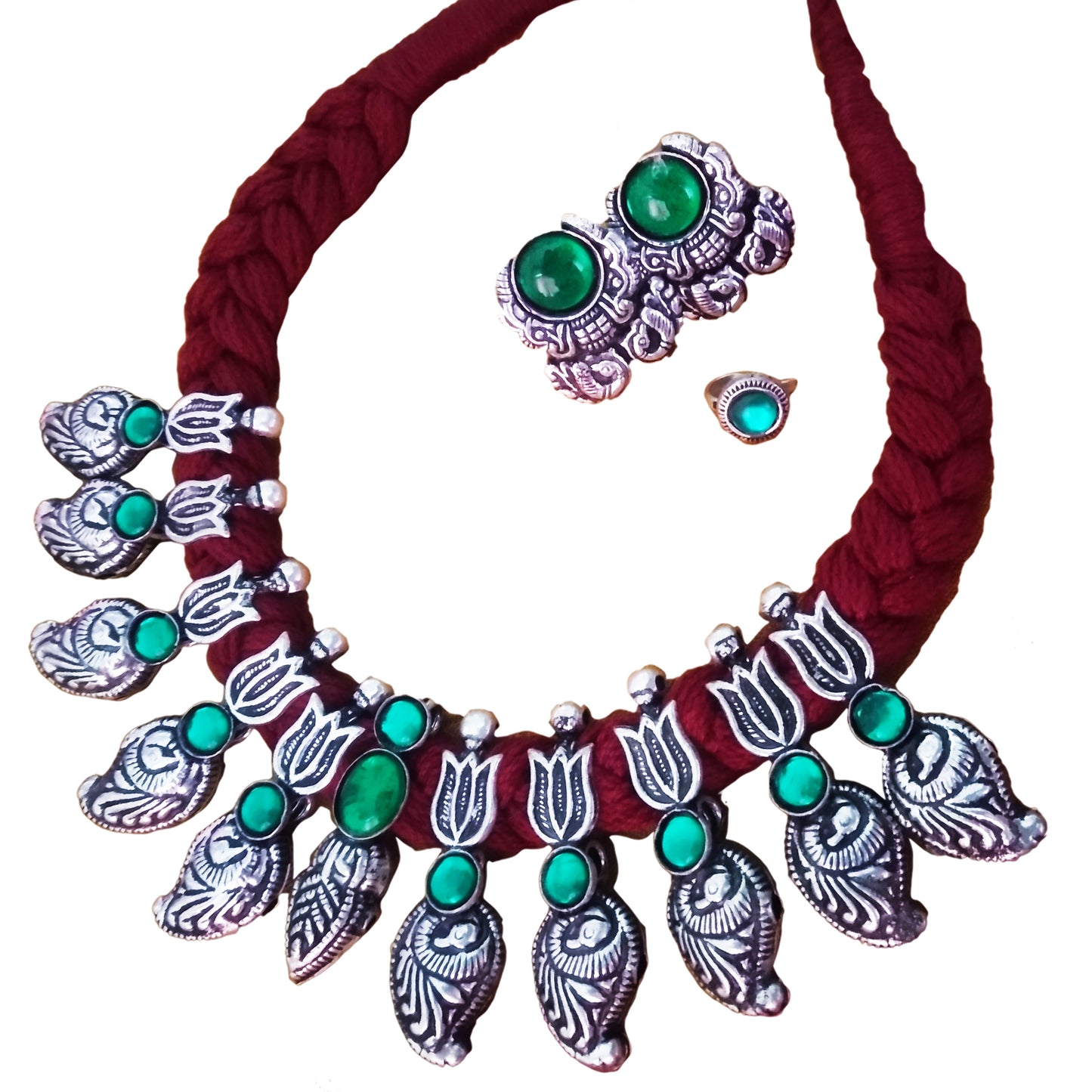 Advaita Handicrafts German Silver colorful Thread Necklace Sets - Click for variety.