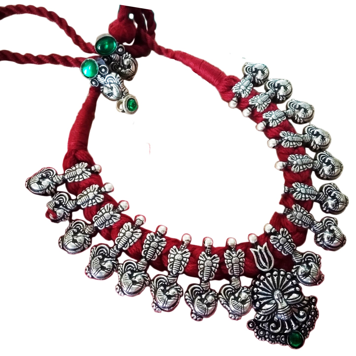 German silver Peacock thread Necklace Set - Click for colors.