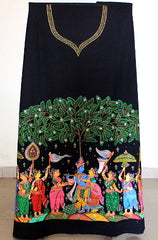 Patachitra hand painted kurta material - Krishna Raasleela/ Gopis dance