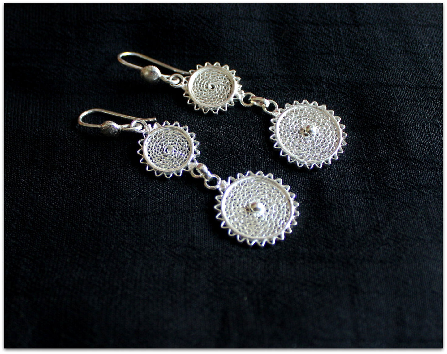 Fish/Double mesh/ Globe/ Disc-o- danglers - Silver Filigree Statement Earrings.