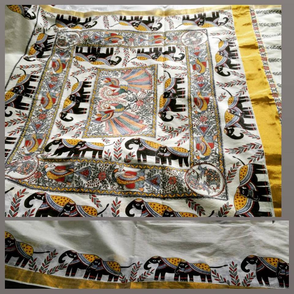 Advaita Handicrafts hand painted Madhubani Saree - Click for variety.