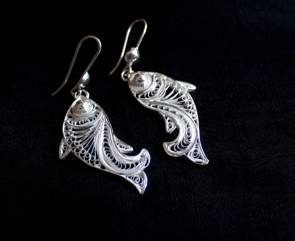 Fish/Double mesh/ Globe/ Disc-o- danglers - Silver Filigree Statement Earrings.