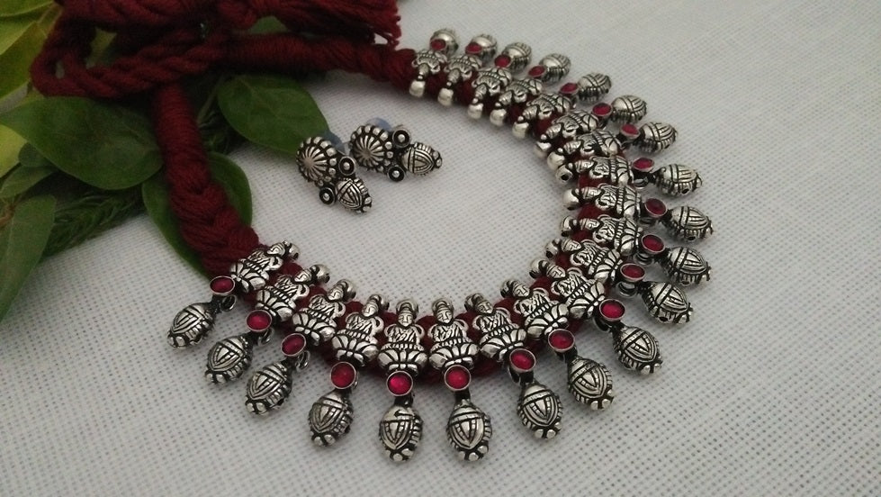 Advaita Handicrafts german silver full stone Necklace Set - Click for variety.