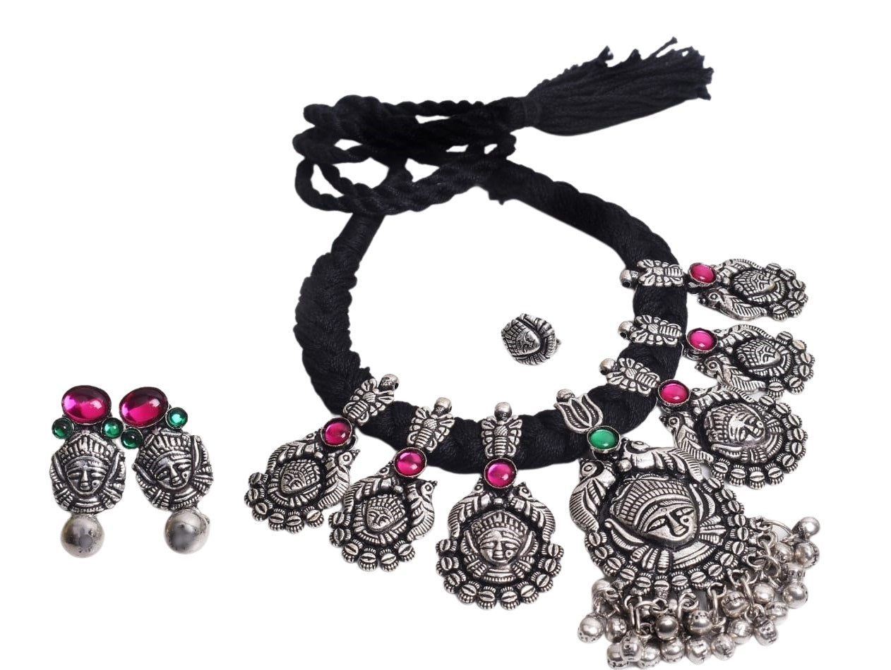 Advaita Handicrafts thread german silver set - 7 pendant Durga.