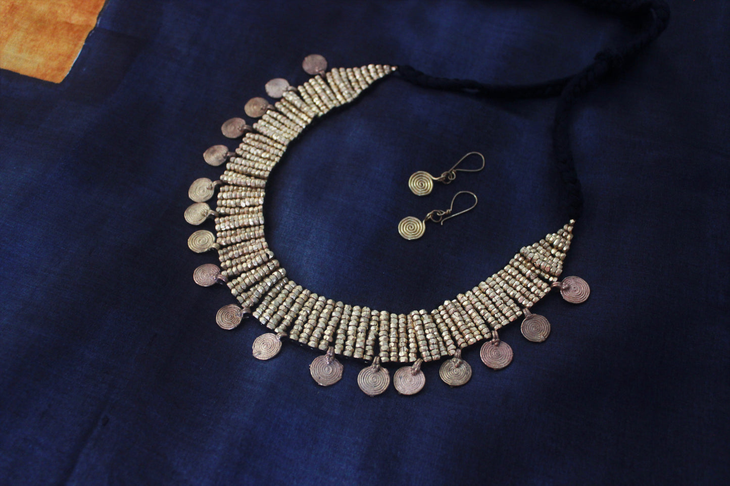 Wide Chatai Dhokra bead Necklace Set - Click for variety.