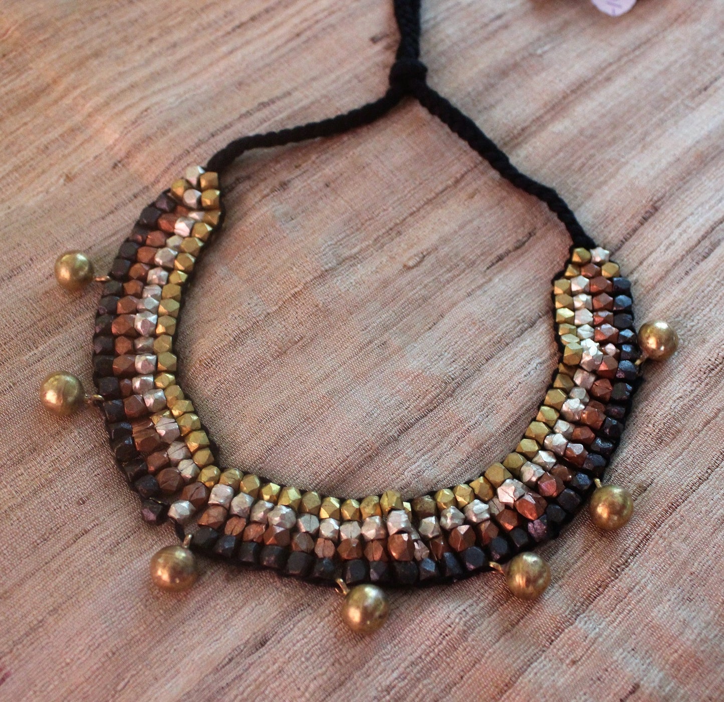 Wide Chatai Dhokra bead Necklace Set - Click for variety.