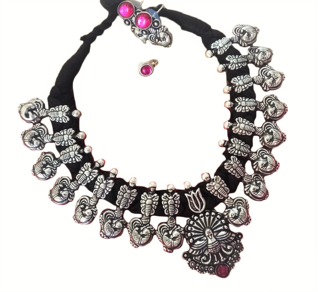 German silver Peacock thread Necklace Set - Click for colors.