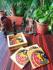 Hand Painted Coasters with Wooden Box - set of 4