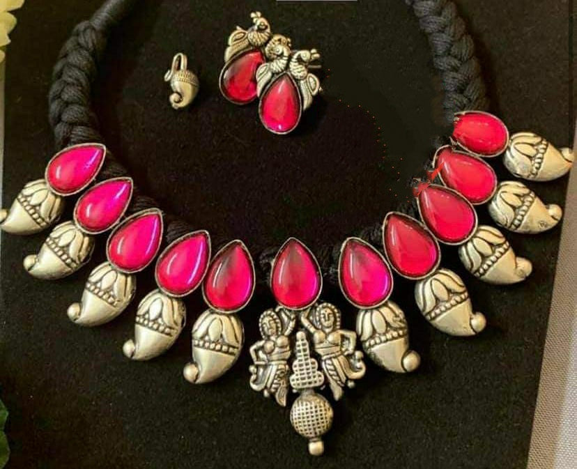 Colorful german silver stone necklace sets.