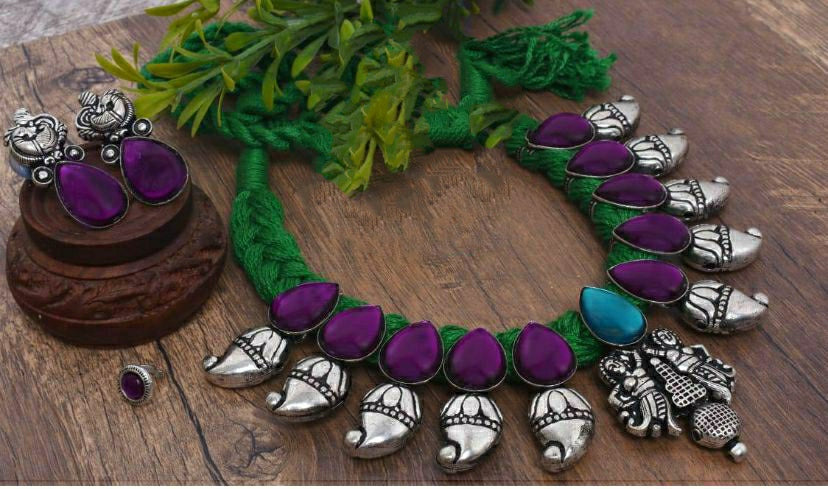 Colorful german silver stone necklace sets.