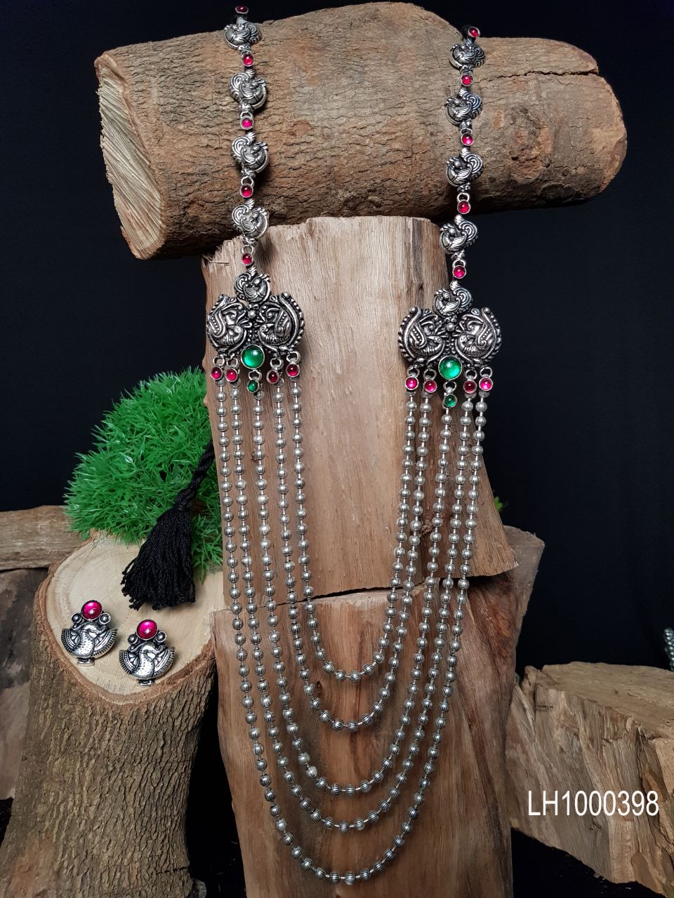 Advaita handicrafts long haram Laxmi flower peacock pendant set - click to view designs.