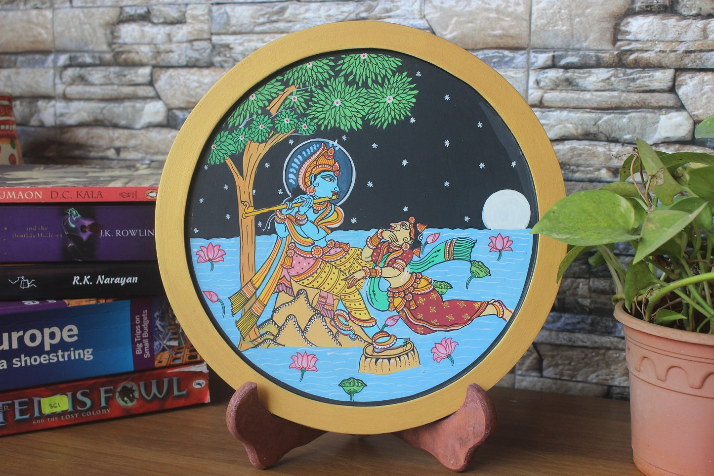 Krishna series Patachitra hand-painted wall/table plate/- Click for Options
