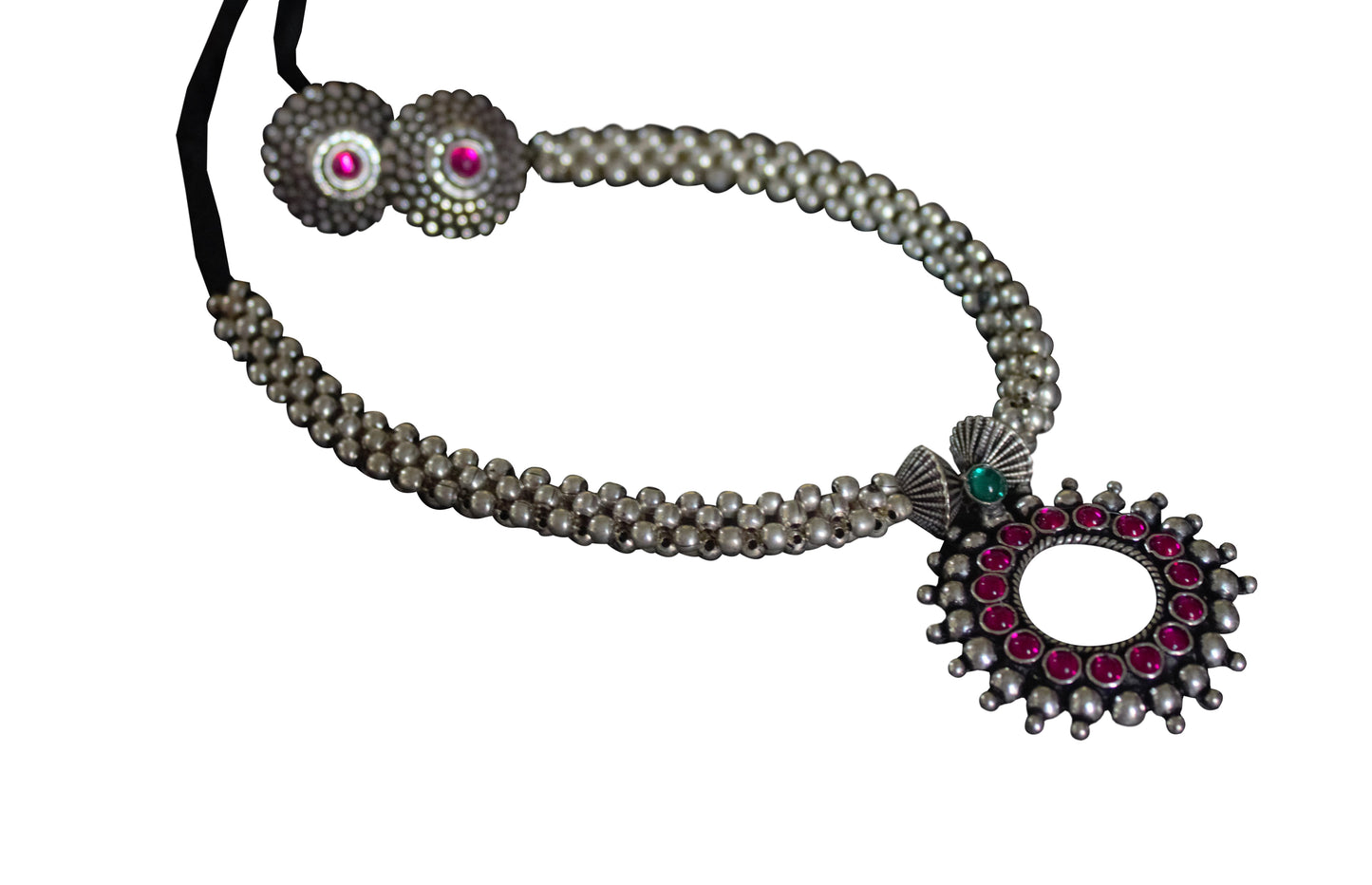 Advaita Handicrafts German Silver Tushi (choker) Set - Thin.