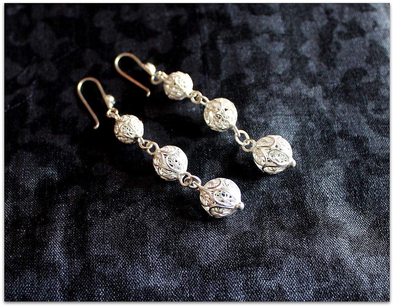 Fish/Double mesh/ Globe/ Disc-o- danglers - Silver Filigree Statement Earrings.