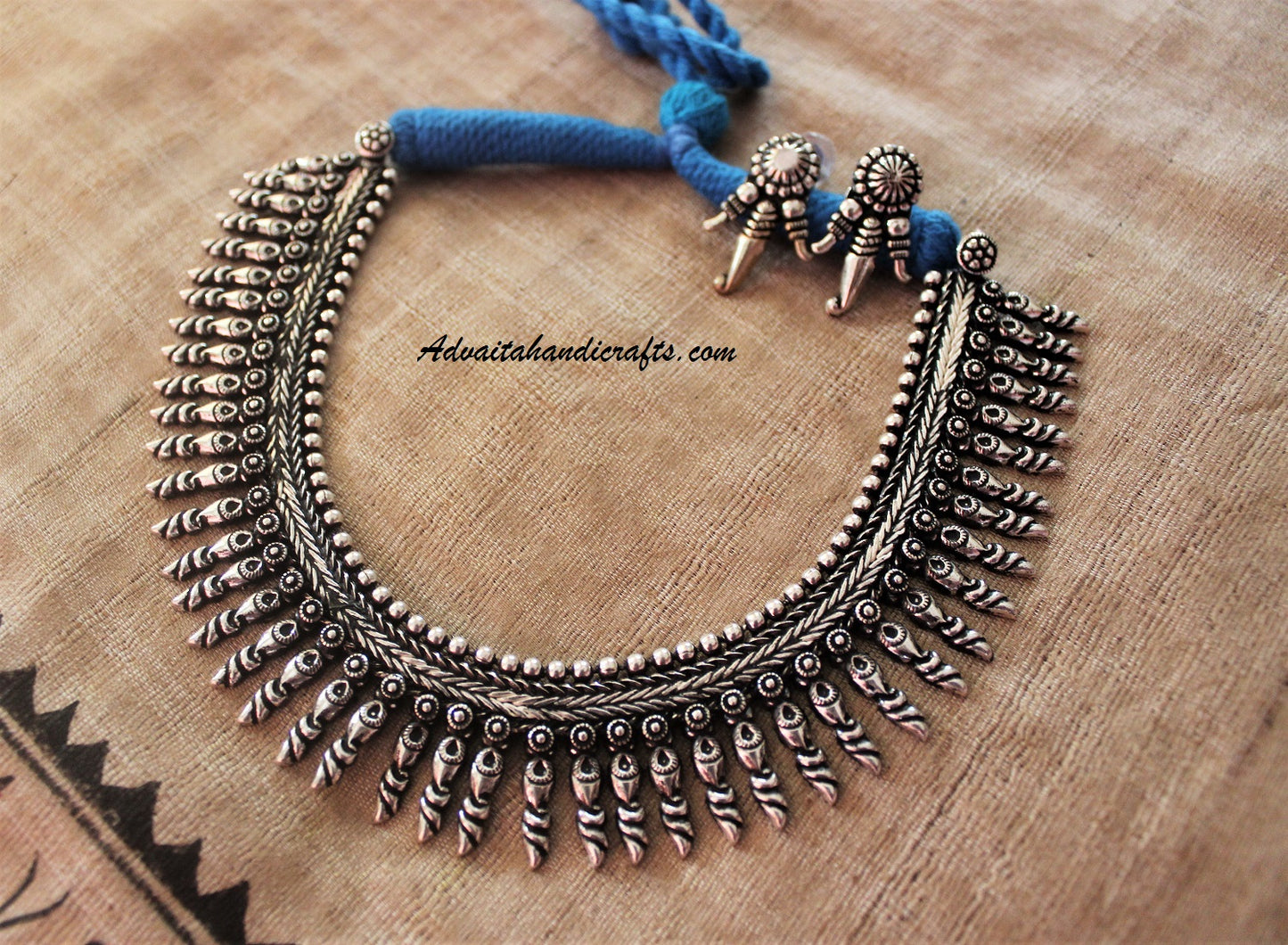 Advaita Handicrafts Pointed beads collar style German Silver Necklace Set.