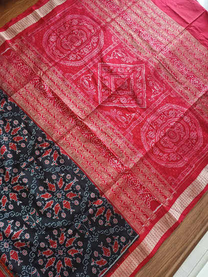 Fishpond Mulberry Ikkat Silk Saree.