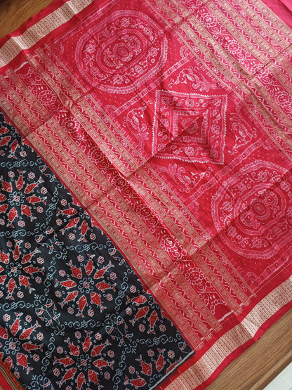 Fishpond Mulberry Ikkat Silk Saree.