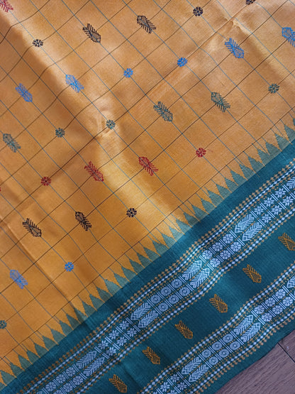 Fish & Rudraksha Saree in Pure mulberry by tassar silk with Ikkat Pallu - Designer Saree in Red