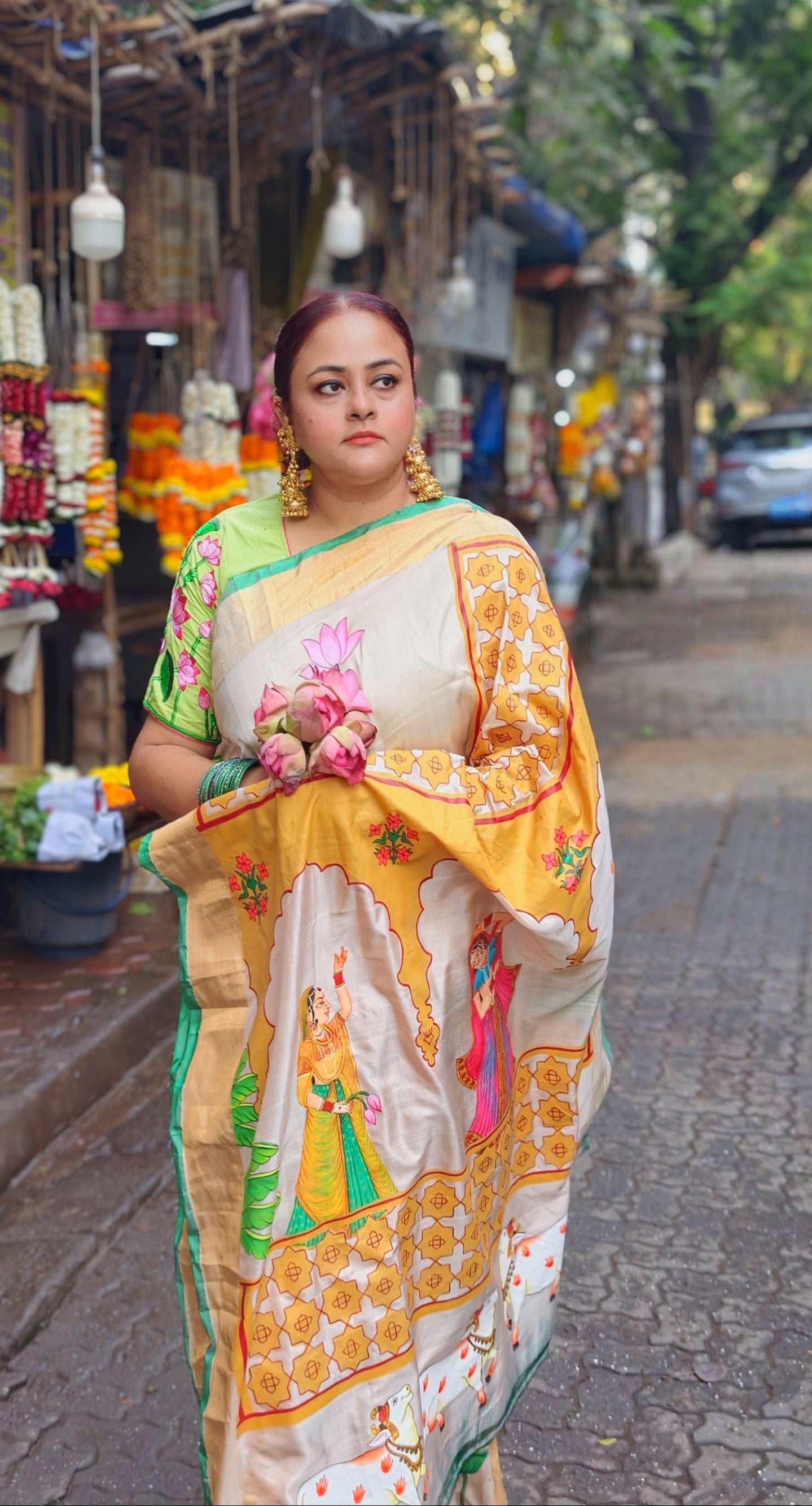 Upada Silk Pichwai Saree | Rajasthani Jharokha with Golden Motifs