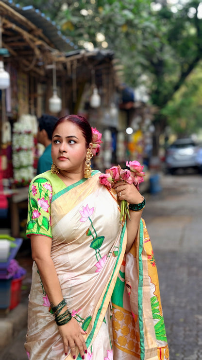 Upada Silk Pichwai Saree | Rajasthani Jharokha with Golden Motifs