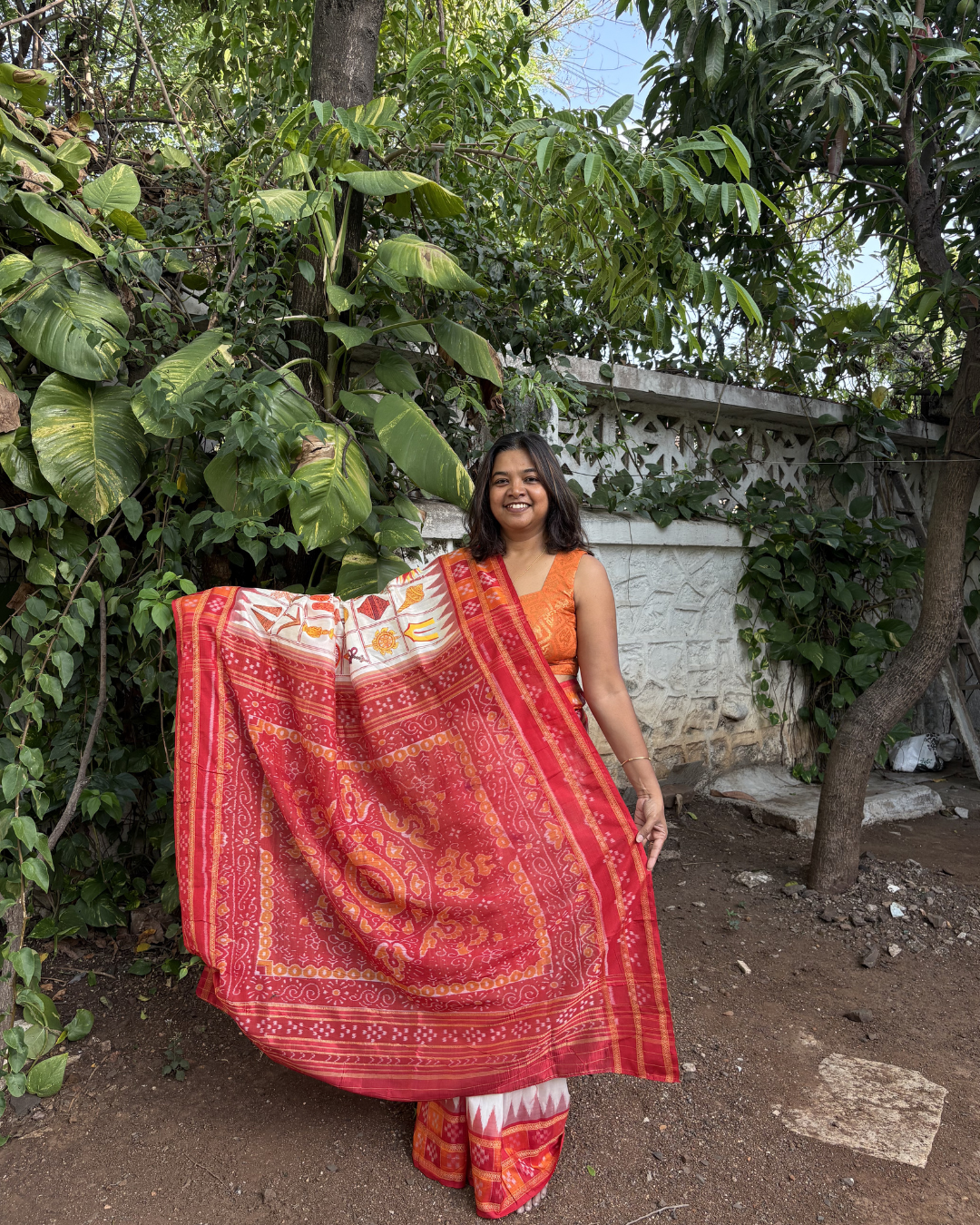Traditional Nabakothi Auspicious Symbols Hand-painted Saree on pure mulberry silk