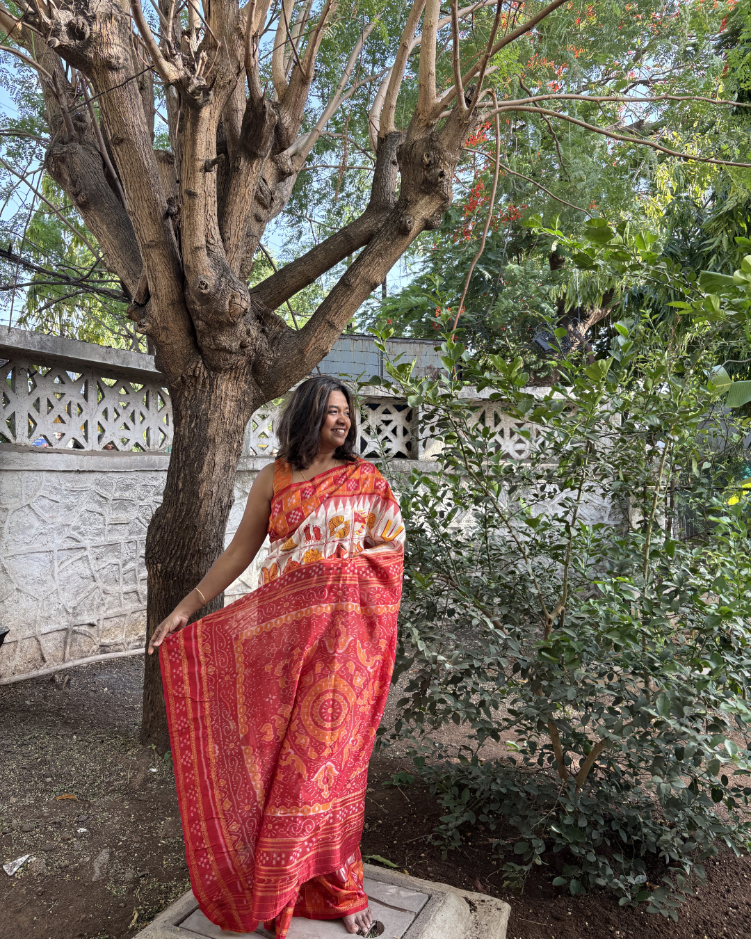 Traditional Nabakothi Auspicious Symbols Hand-painted Saree on pure mulberry silk