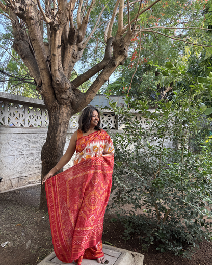 Traditional Nabakothi Auspicious Symbols Hand-painted Saree on pure mulberry silk