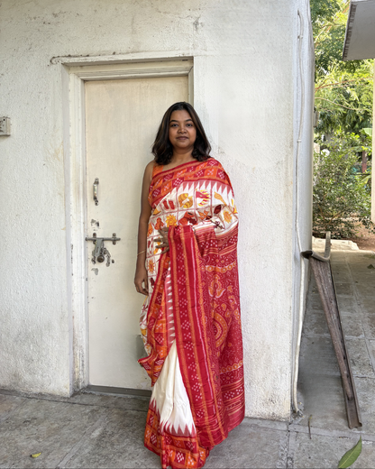 Traditional Nabakothi Auspicious Symbols Hand-painted Saree on pure mulberry silk