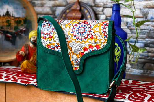 Advaita Handicrafts - Handpainted Leather Sling Purse - Green