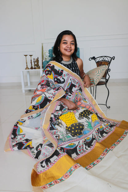 Advaita Handicrafts hand painted Madhubani Saree - Click for variety