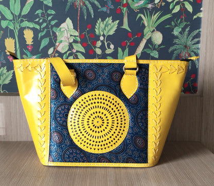 Handcrafted leather Reversible Bag - Yellow