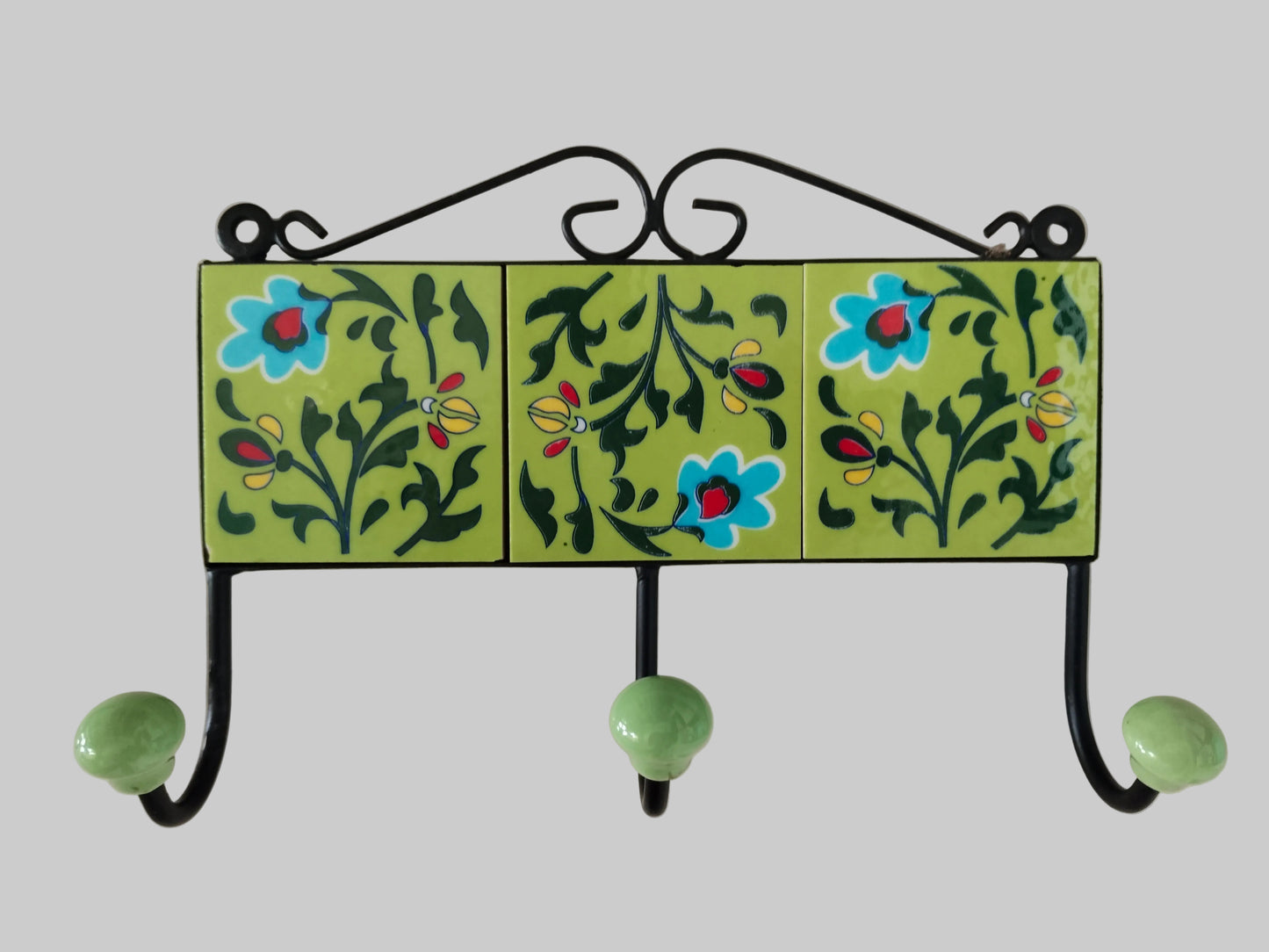 Green Bloom Hand-painted 3-point Ceramic Hook Holder