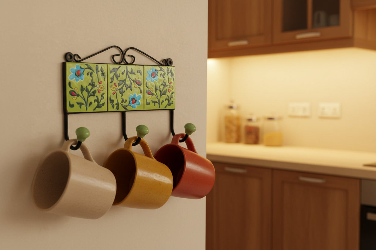 Green Bloom Hand-painted 3-point Ceramic Hook Holder