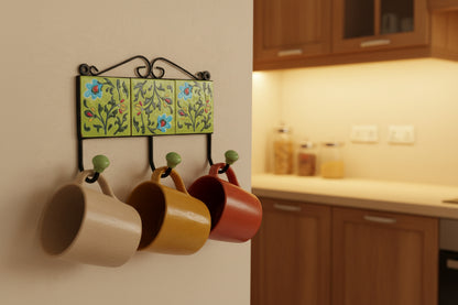 Green Bloom Hand-painted 3-point Ceramic Hook Holder