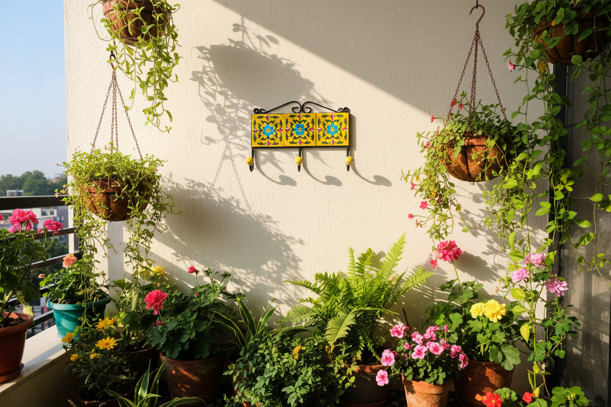 Yellow Blossom 3-point  Floral Ceramic Wall Hook Holder