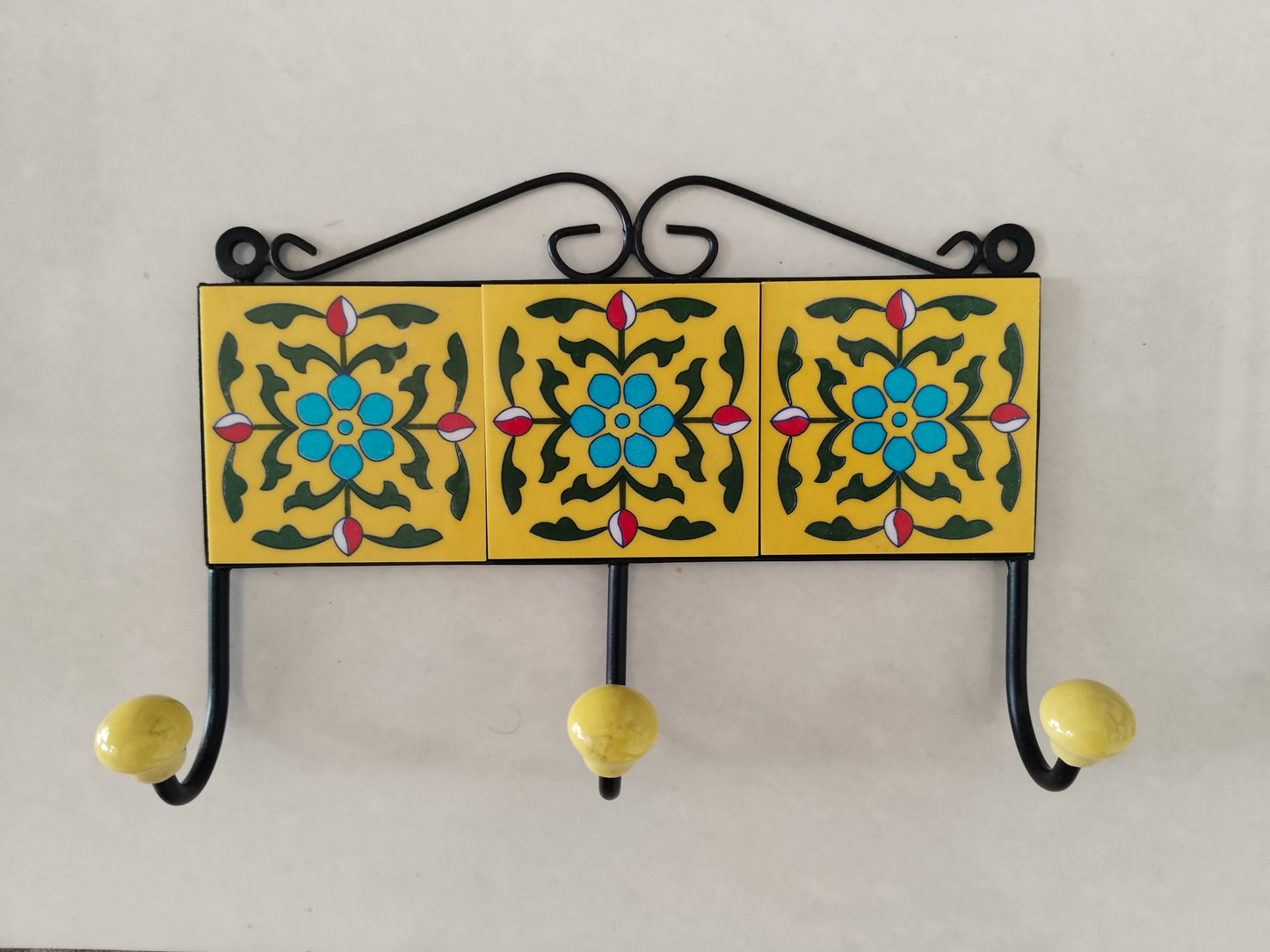 Yellow Blossom 3-point  Floral Ceramic Wall Hook Holder