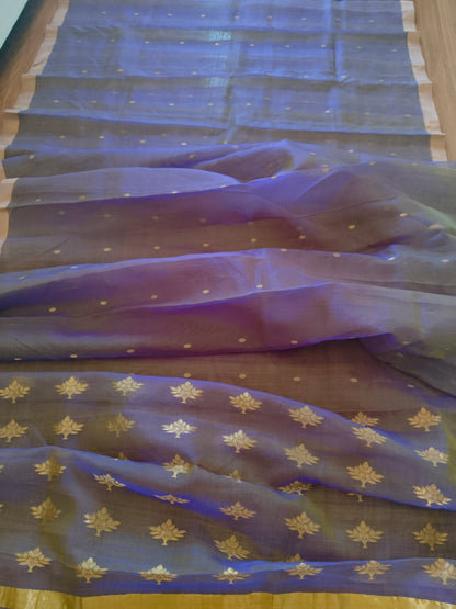 Ethereal Chanderi Silk Dusky Earth Saree - Purple