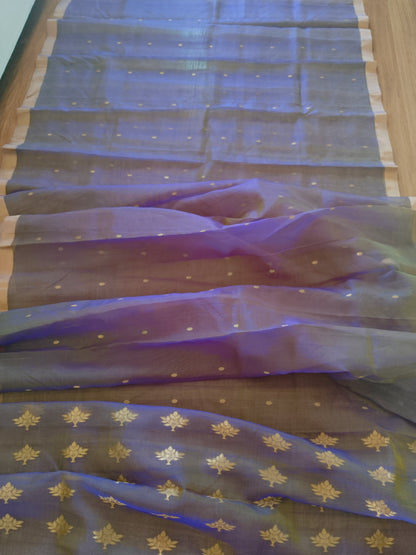 Ethereal Chanderi Silk Dusky Earth Saree - Purple