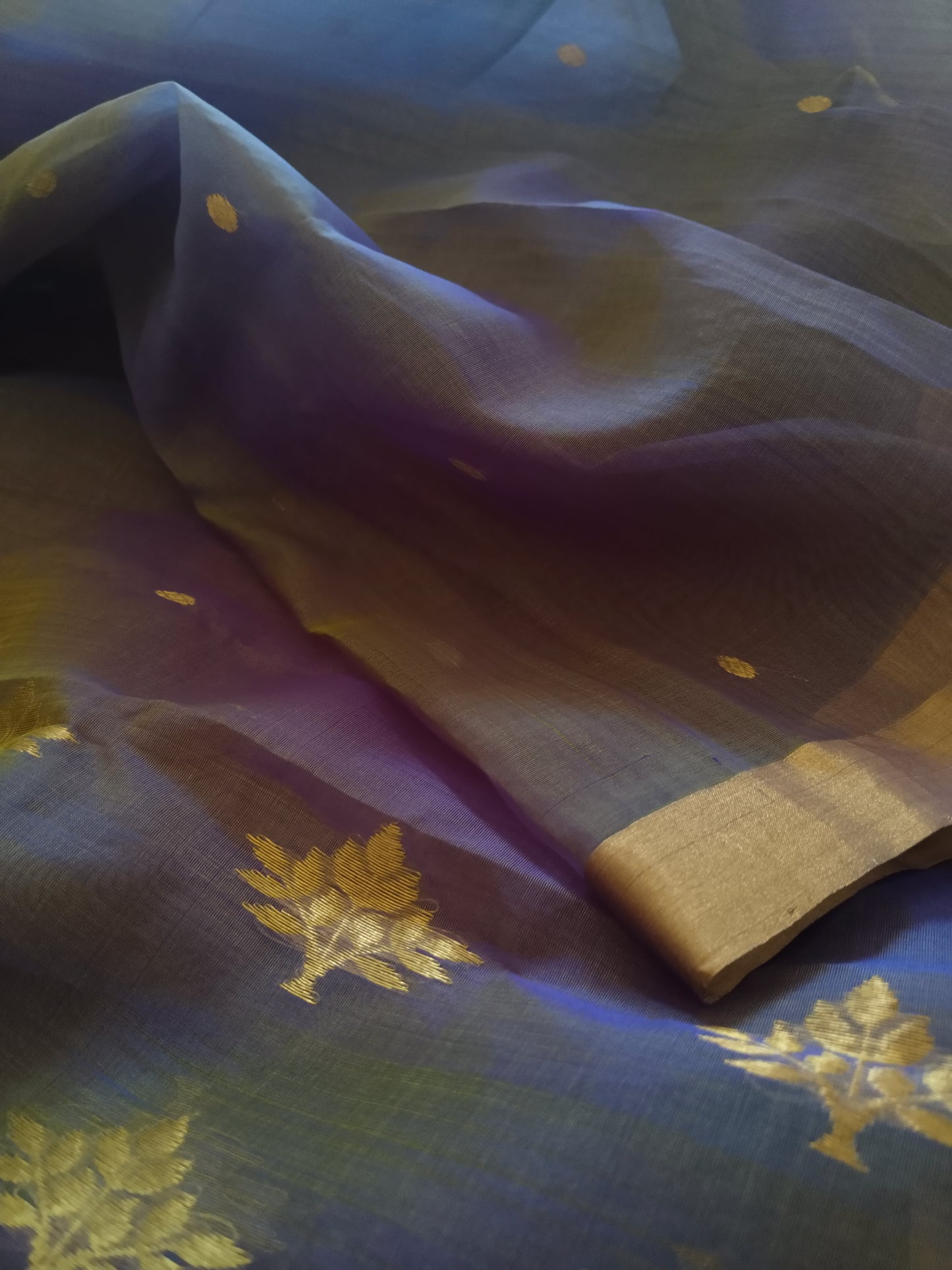 Ethereal Chanderi Silk Dusky Earth Saree - Purple