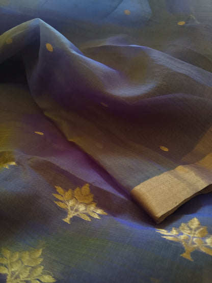 Ethereal Chanderi Silk Dusky Earth Saree - Purple