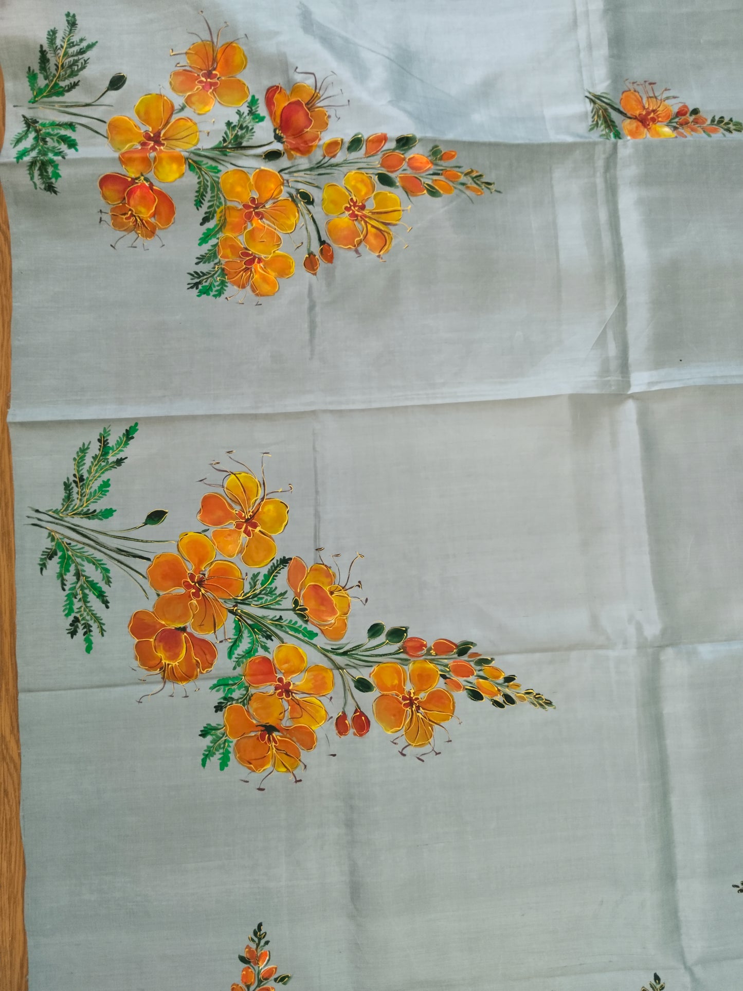 Gulmohar Bloom Hand-Painted Mulberry Silk Saree