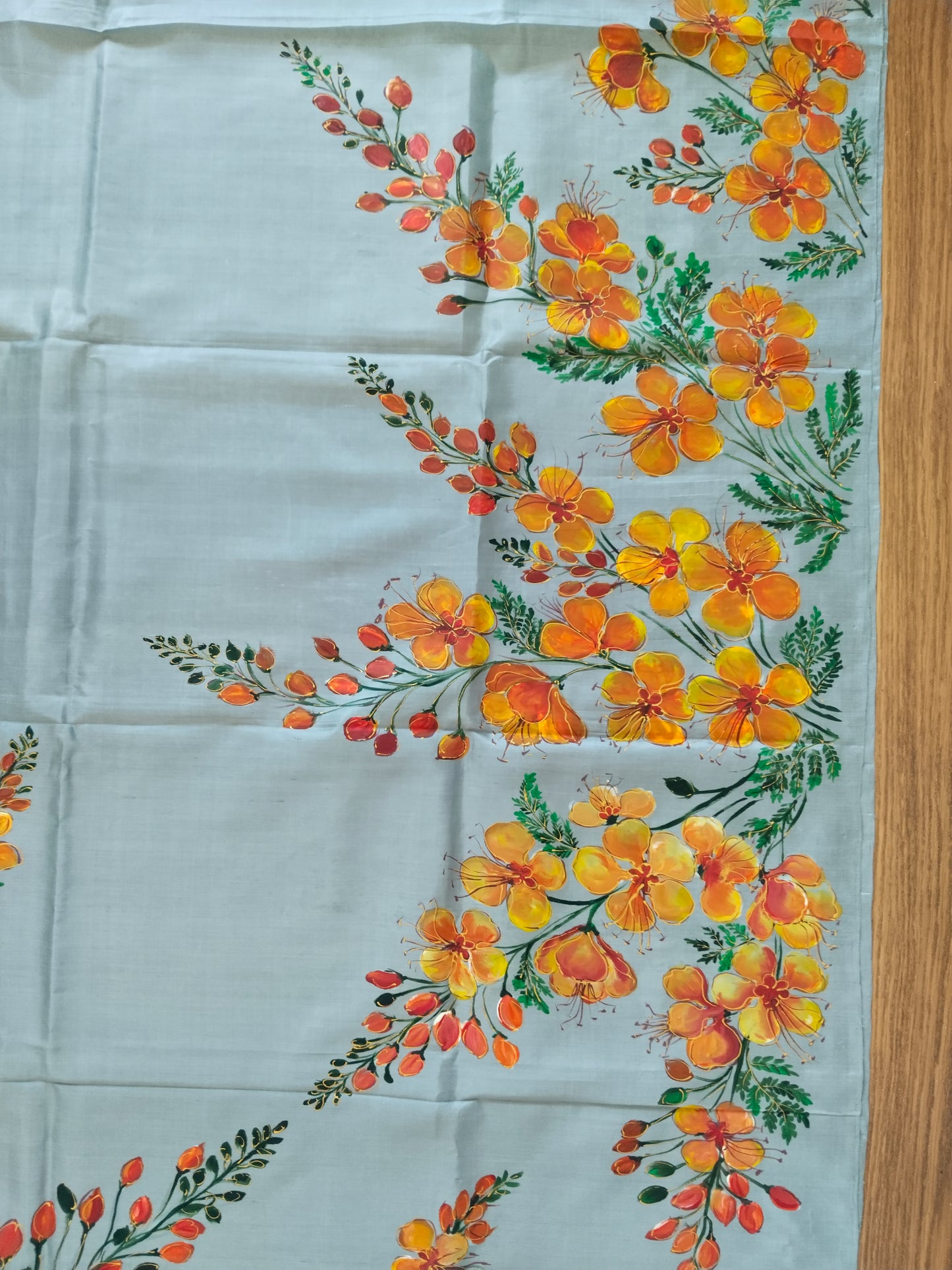 Gulmohar Bloom Hand-Painted Mulberry Silk Saree
