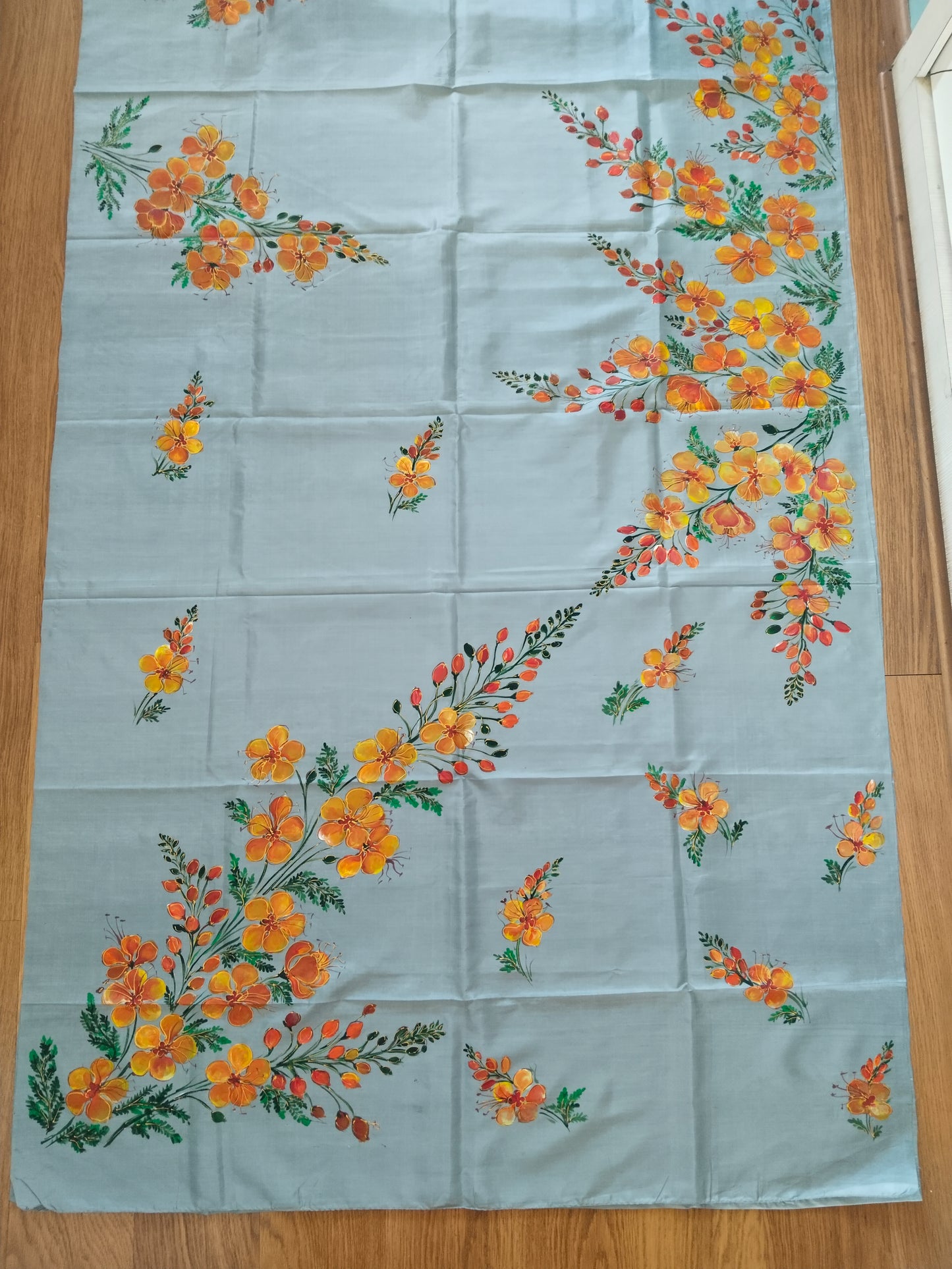 Gulmohar Bloom Hand-Painted Mulberry Silk Saree