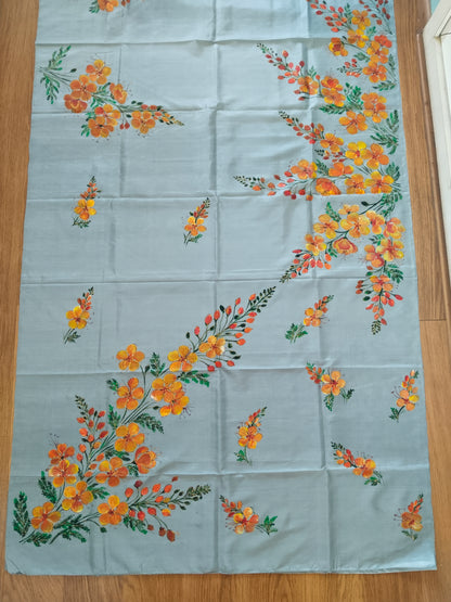Gulmohar Bloom Hand-Painted Mulberry Silk Saree