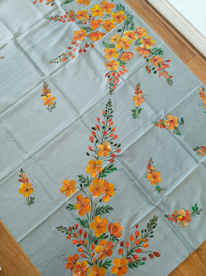 Gulmohar Bloom Hand-Painted Mulberry Silk Saree