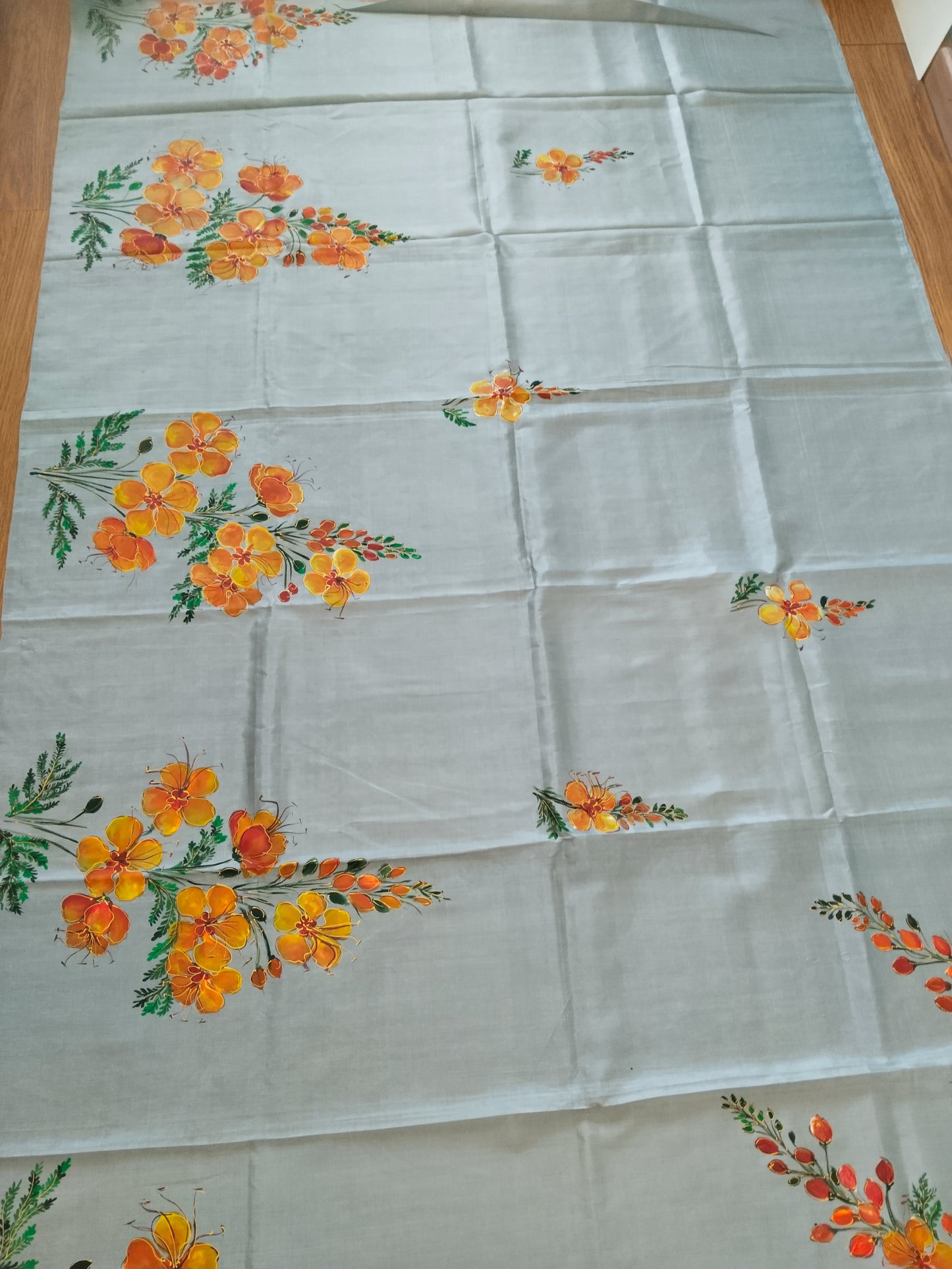 Gulmohar Bloom Hand-Painted Mulberry Silk Saree