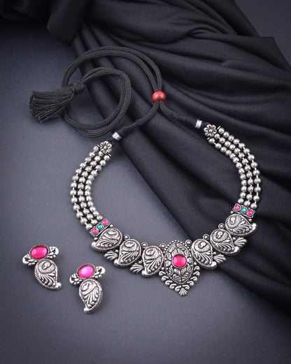 Advaita Handicrafts Oxidized German Silver Choker And Earrings Set