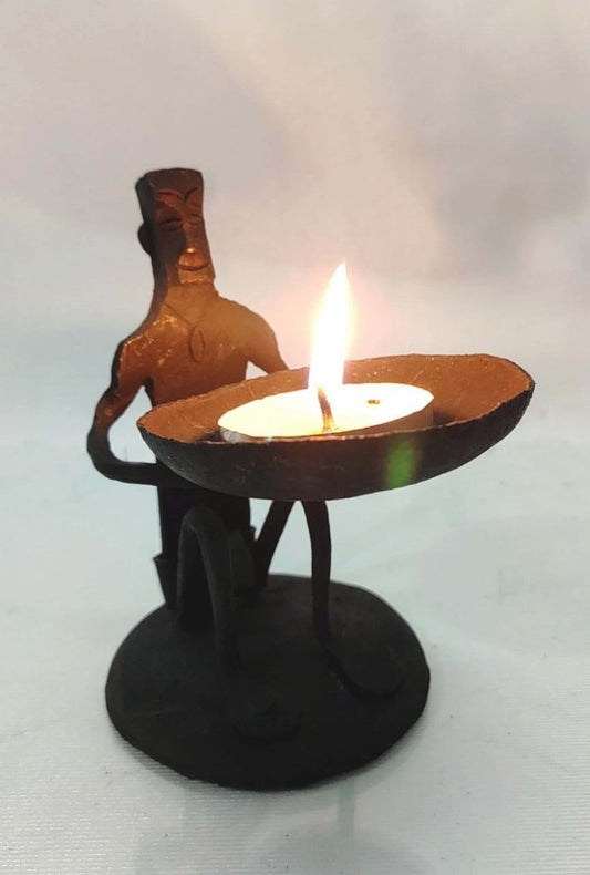 Wrought Iron Bastar Man Diya - in front